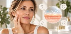 Femme prenant soin de sa peau et illustration de la barrière cutanée